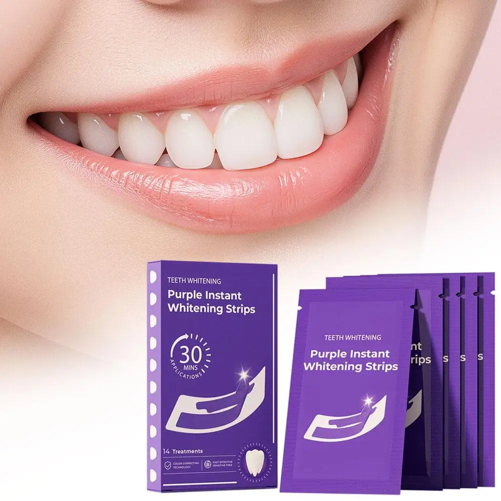 14 Pairs Purple Teeth Whitening Strips Brightening Formula Gentle Safe Remove Yellow Fit Teeth Daily Oral Care Coffee Stain